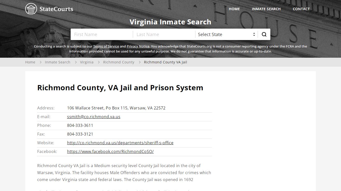 Richmond County, VA Jail and Prison System - State Courts
